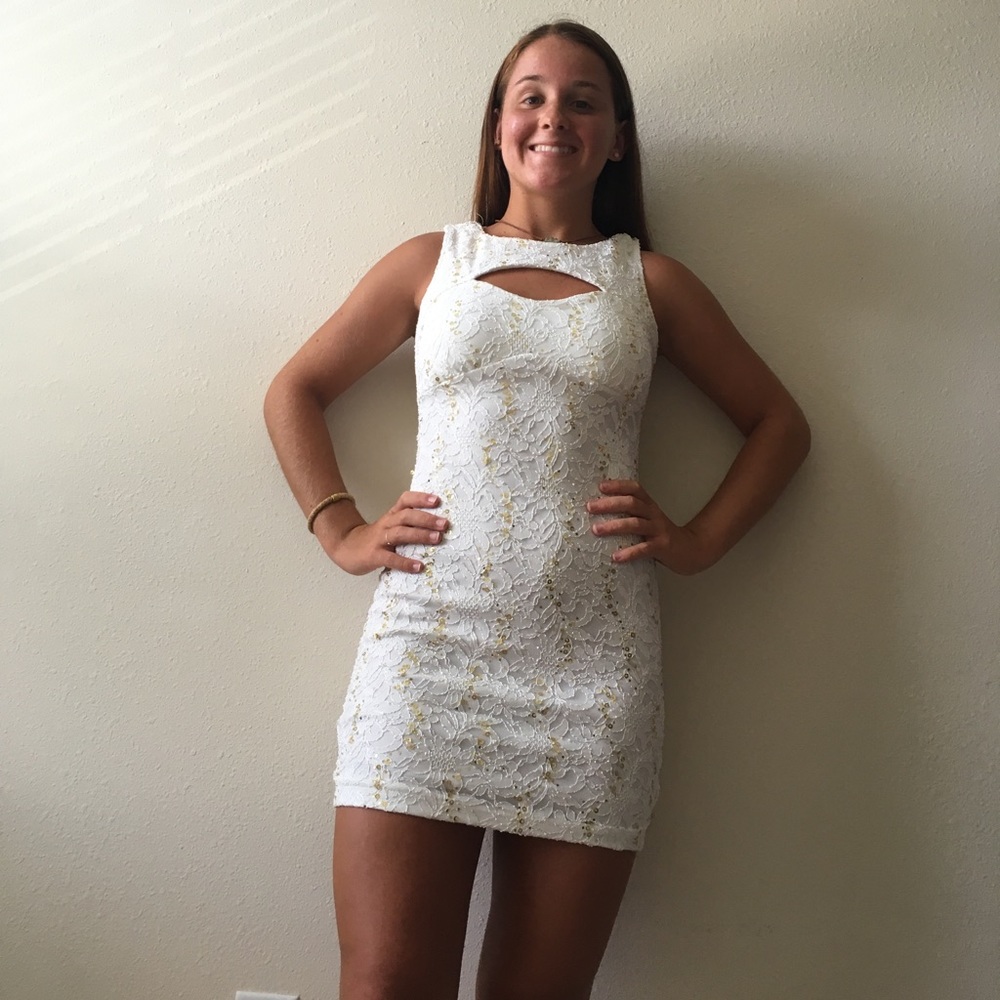 White with gold sequins mini dress (formal/hoco)